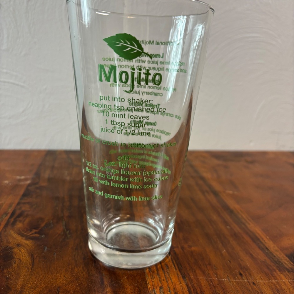 Libbey Mojito Recipe Glass Highball Cocktail Mixing Tumbler Clear Green Print